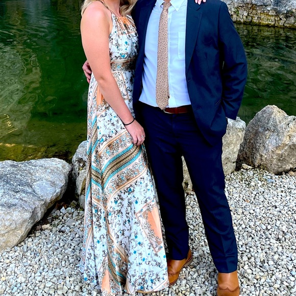 Lulu’s Divinely Inspired White Scarf Print Satin Backless Maxi Dress, Size M - Picture 8 of 15